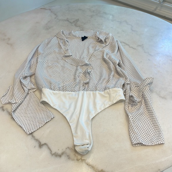 NUDE POLKADOT THONG BODYSUIT WITH RUFFLE TRIM L/S. S - Picture 9 of 9